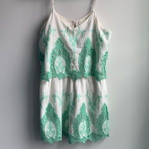 Tea & Cup Bohemian lace Boho romper Sz S